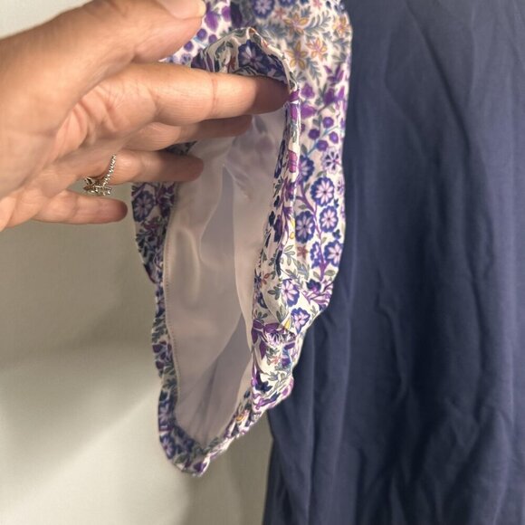 Talbots Shirt Womens 2X Blue Floral Puff Short Sleeve Cotton Lined Boho Top Plus - Picture 4 of 10